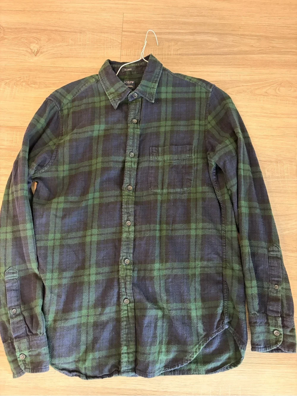 J. Crew Navy and Green Plaid Long-Sleeve Button-Down Shirt